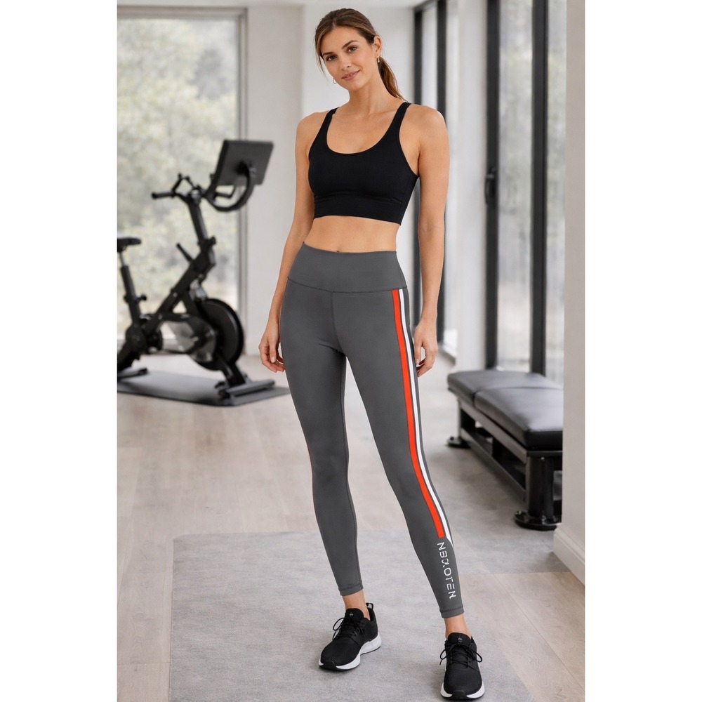 Peloton‎ Vimmia Women XS Grey Orange Side Stripe High Rise 7/8 Leggings Active